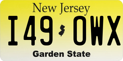 NJ license plate I49OWX