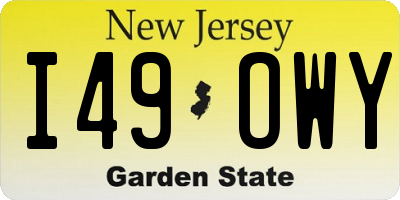 NJ license plate I49OWY