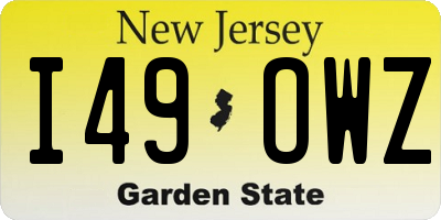 NJ license plate I49OWZ