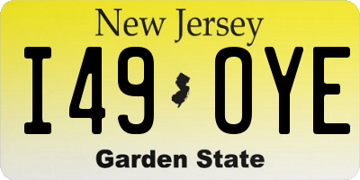 NJ license plate I49OYE