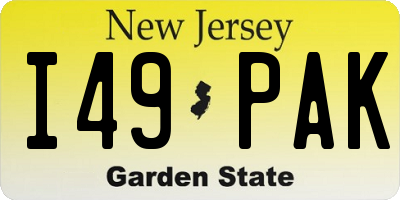 NJ license plate I49PAK