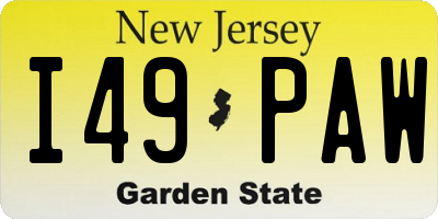 NJ license plate I49PAW