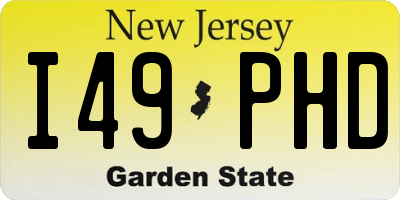 NJ license plate I49PHD
