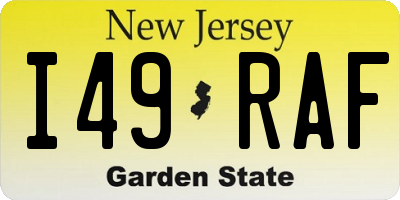NJ license plate I49RAF