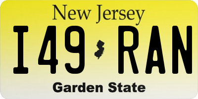 NJ license plate I49RAN