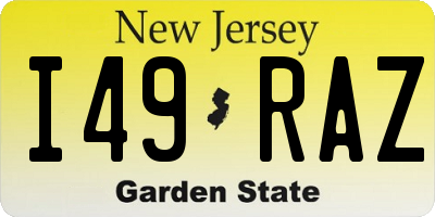 NJ license plate I49RAZ