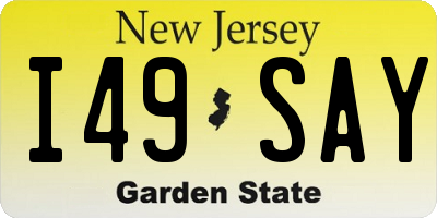 NJ license plate I49SAY