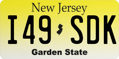 NJ license plate I49SDK