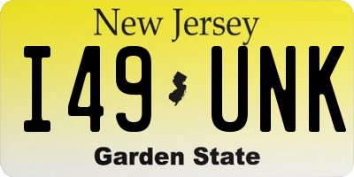 NJ license plate I49UNK