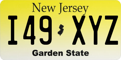 NJ license plate I49XYZ