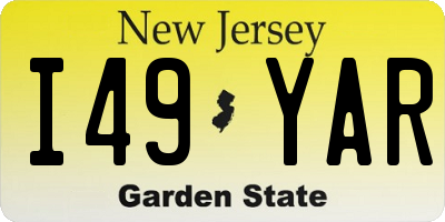 NJ license plate I49YAR