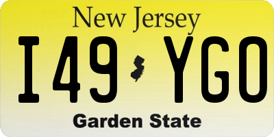 NJ license plate I49YGO