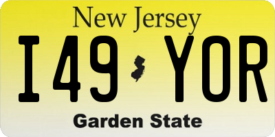 NJ license plate I49YOR