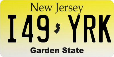 NJ license plate I49YRK
