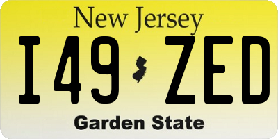 NJ license plate I49ZED