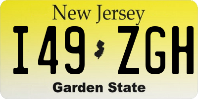 NJ license plate I49ZGH