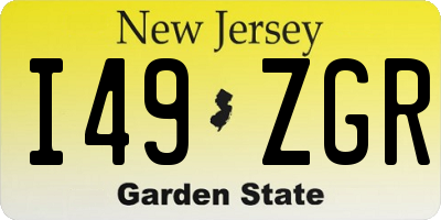 NJ license plate I49ZGR
