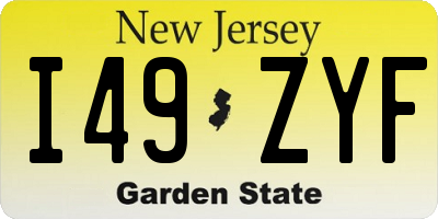 NJ license plate I49ZYF
