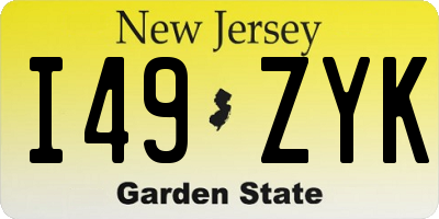 NJ license plate I49ZYK