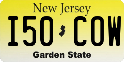 NJ license plate I50COW