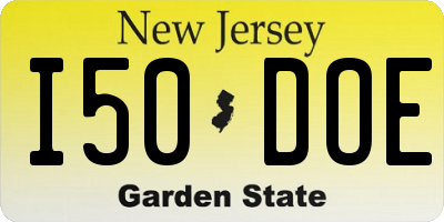 NJ license plate I50DOE