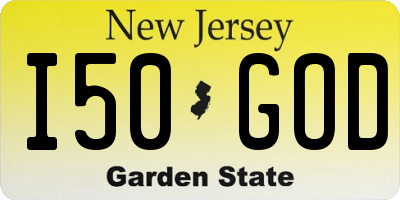 NJ license plate I50GOD