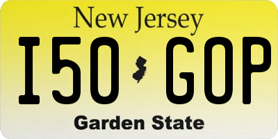 NJ license plate I50GOP