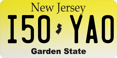 NJ license plate I50YAO