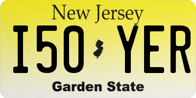NJ license plate I50YER