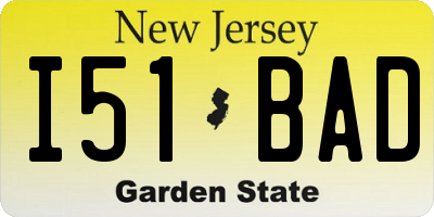 NJ license plate I51BAD