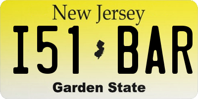 NJ license plate I51BAR