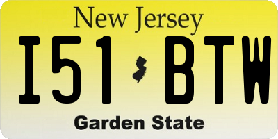 NJ license plate I51BTW