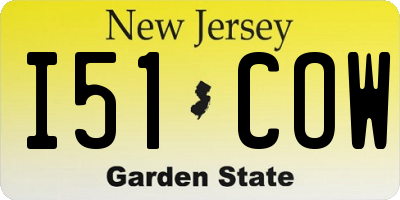 NJ license plate I51COW