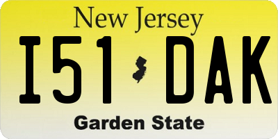 NJ license plate I51DAK