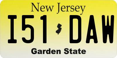 NJ license plate I51DAW