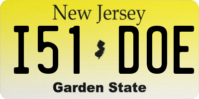 NJ license plate I51DOE