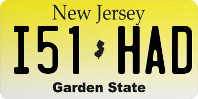 NJ license plate I51HAD
