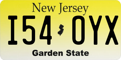 NJ license plate I54OYX