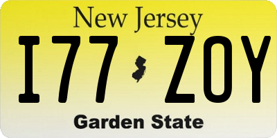 NJ license plate I77ZOY