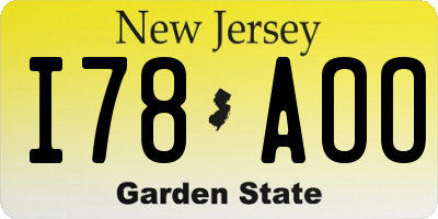 NJ license plate I78AOO
