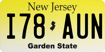 NJ license plate I78AUN
