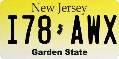 NJ license plate I78AWX