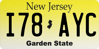NJ license plate I78AYC