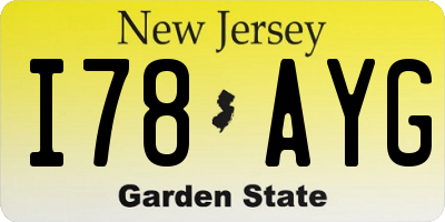 NJ license plate I78AYG
