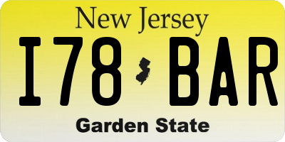NJ license plate I78BAR