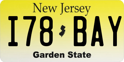 NJ license plate I78BAY