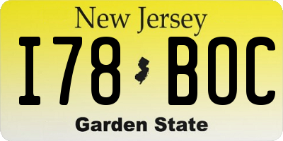 NJ license plate I78BOC