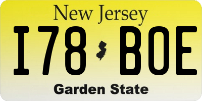 NJ license plate I78BOE