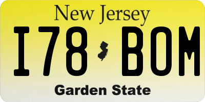 NJ license plate I78BOM