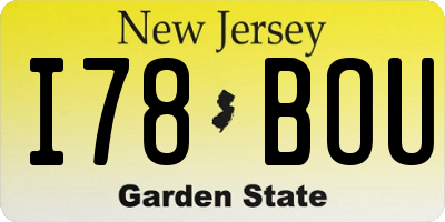 NJ license plate I78BOU